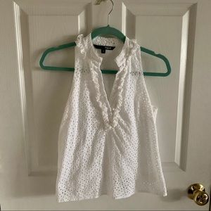 Liquid Perforated Ruffle V-Neck Sleeveless Eyelet Shirt Size 2